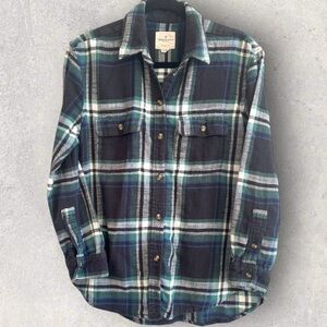 Oversized Grunge Plaid Flannel Shirt‎ - Blue/Green/Black